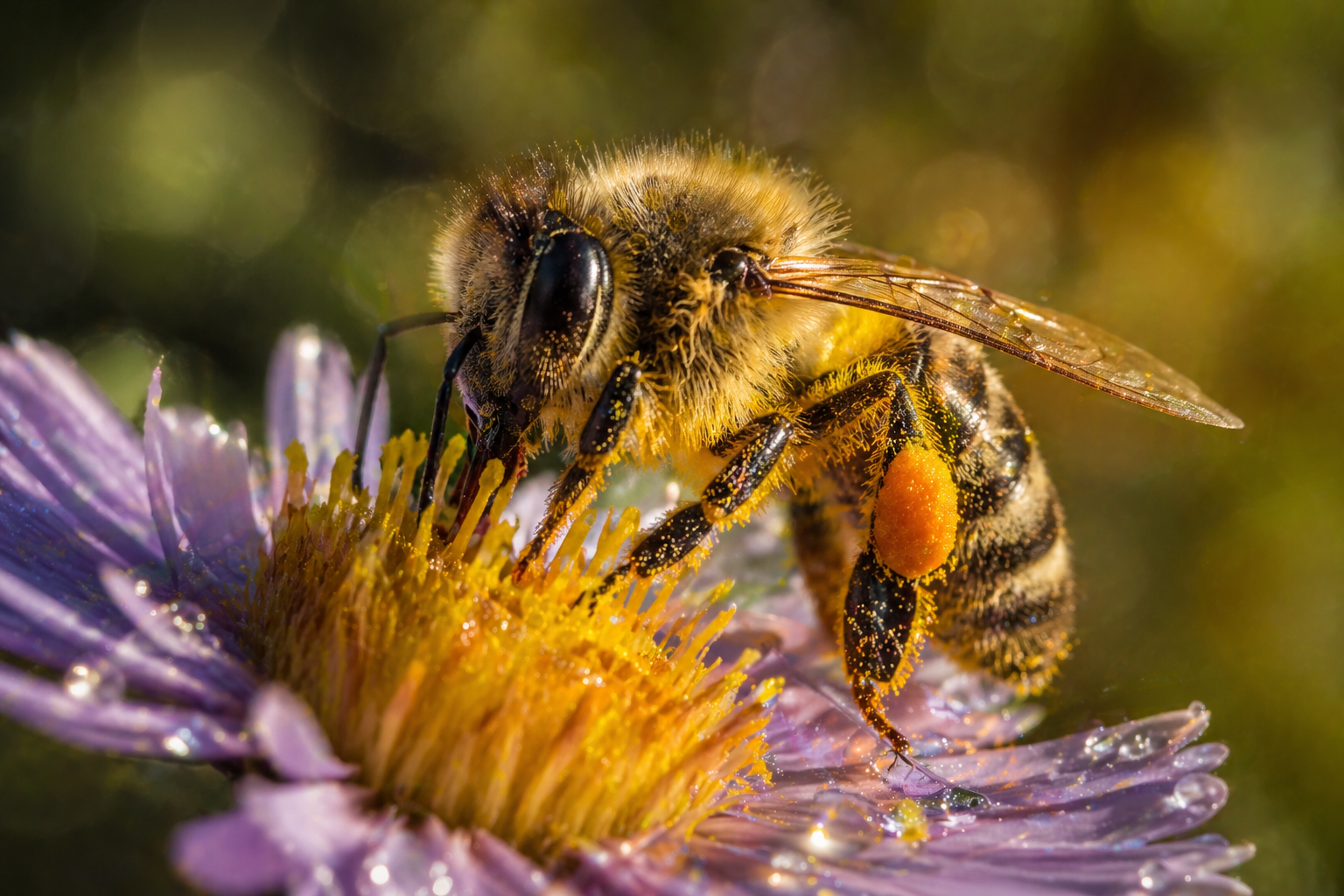Biene sammelt Pollen auf einer Blüte